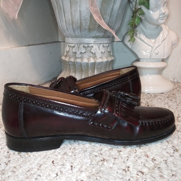 Bass Grammer Burgundy Patent Leather Tassel Kiltie Loafers - Picture 9 of 11